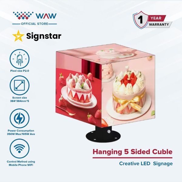 Signstar Hanging 5 Sided Cuble LED Signage P2.0 384x384mm WiFi Kontrol