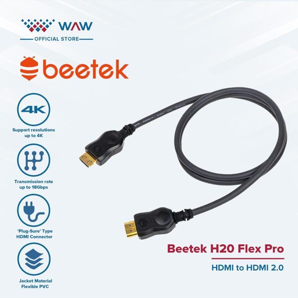 Beetek H20 Flex Pro Kabel HDMI to HDMI 2.0 4K 18Gbps PVC Hitam