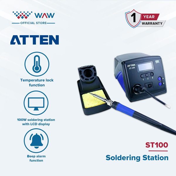 Stasiun Solder ATTEN ST-100 100W Original dengan Elemen Pemanas Cerdas