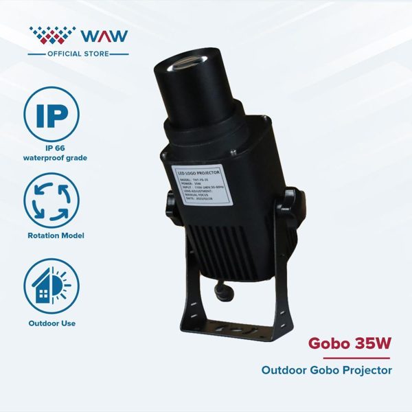 LED Gobo Projector Outdoor 35W Hitam, IP66, Manual Focus, Untuk Dekorasi Luar Ruangan