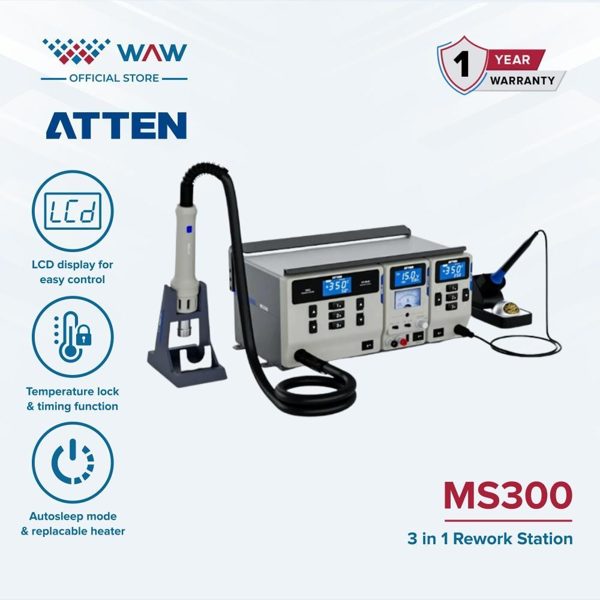 ATTEN MS300 - Stasiun Solder Rework 3-in-1 dengan Layar LED, Fungsi Pengunci Suhu, dan untuk Perbaikan Perangkat Elektronik Digital Digital Digital Digital Digital Digital Usb Usb Usb Usb