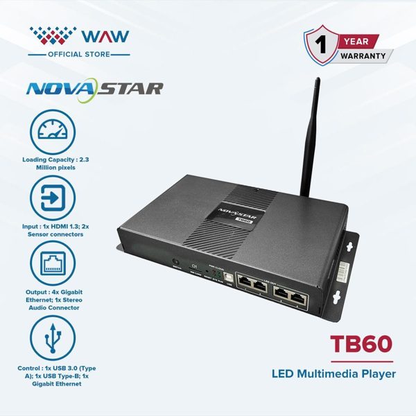 NovaStar TB60 LED Multimedia Player Hitam, 1 Antena, 4x Gigabit Ethernet, 1x HDMI 1.3