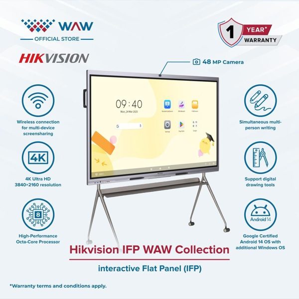 HIKVISION Interactive Flat Panel IFP 65/75/86 Inch Android 14 8GB 128GB 4K UHD