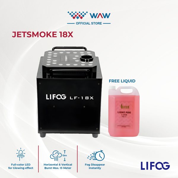 Special Effect Jet Smoke 18x + Liquid 18x  Paket Lengkap Efek Asap Panggung – Siap Pakai & Super Powerful!  Hadirkan efek panggung yang dramatis, tebal, dan profesional dengan Jet Smoke 18 Head yang sudah dibundling dengan 18 botol liquid.Cocok untuk even